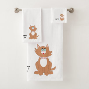 Ginger Cat Design Monogrammed Bath Towel Set
