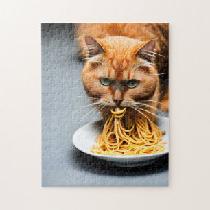 Ginger Cat Eating Spaghetti  Jigsaw Puzzle