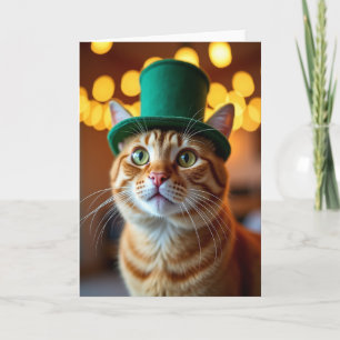 Ginger Cat Green Hat Fun Card