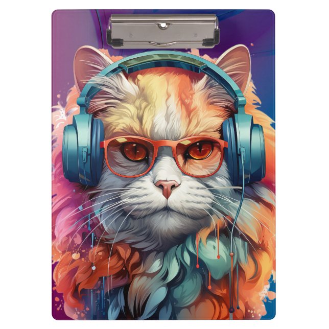 Ginger cat headphones  clipboard (Front)