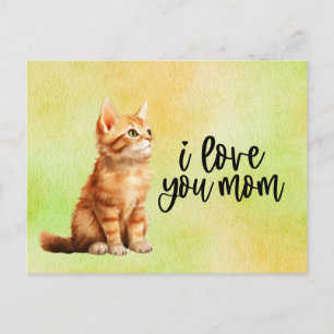 Ginger Cat I love you Mum  Postcard