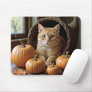 Ginger Cat In a Wicker Cornucopia  Mouse Pad
