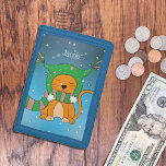Ginger Cat in Snow Blue Wallet with Name<br><div class="desc">A blue wallet with a cute cartoon ginger cat earing a beanie and a scarf standing bravely in the snow . Personalise it with a name . Make a great gift for kids or anyone who love kitties .
© ArianeC Illustrations-All rights reserved</div>