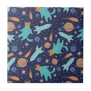 Ginger cat in space galaxy adventure ceramic tile