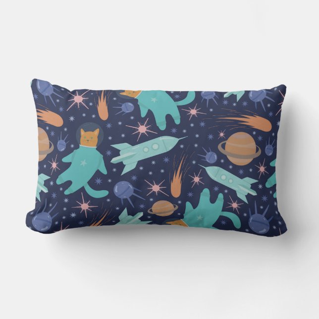 Ginger cat in space galaxy adventure lumbar cushion (Front)