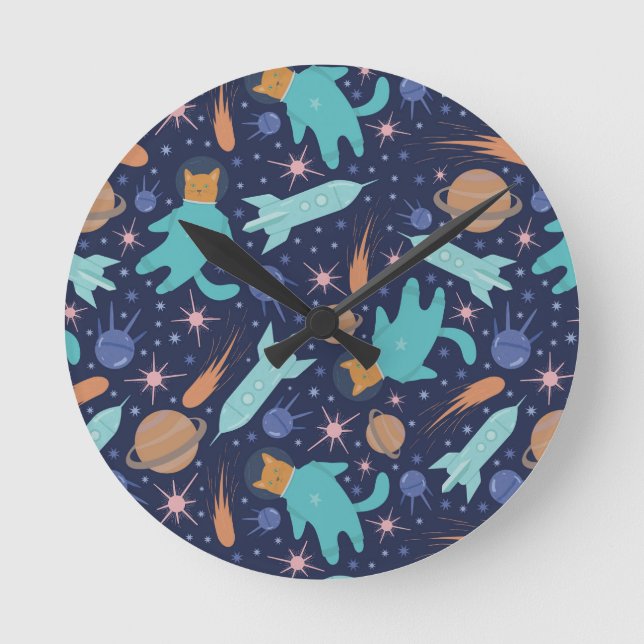 Ginger cat in space galaxy adventure round clock (Front)