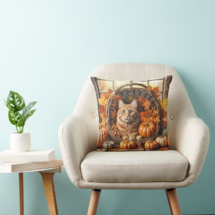 Ginger Cat in Thanksgiving Cornucopia Cushion
