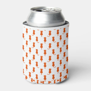 Ginger Cat Isolated on White Polka Dot Pattern Can Cooler