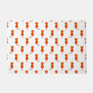 Ginger Cat Isolated on White Polka Dot Pattern Doormat