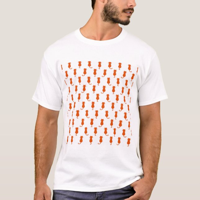 Ginger Cat Isolated on White Polka Dot Pattern T-Shirt (Front)