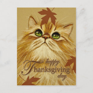 Ginger Cat & Leaves Holiday Postcard