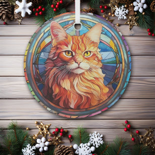 Ginger Cat Mosaic Stained Glass Tree Decoration