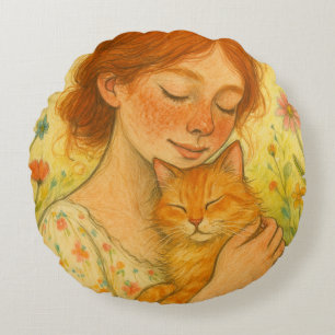 Ginger Cat Mum Orange Tabby Cats Round Cushion