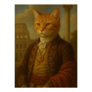 Ginger Cat Noble Portrait with Roman Ruins Poster