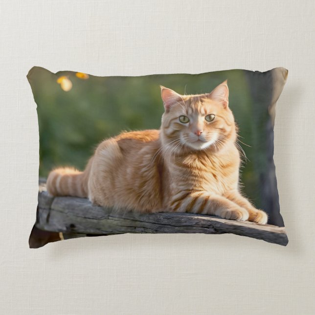 Ginger Cat On a Rustic Fence Decorative Cushion (Front)