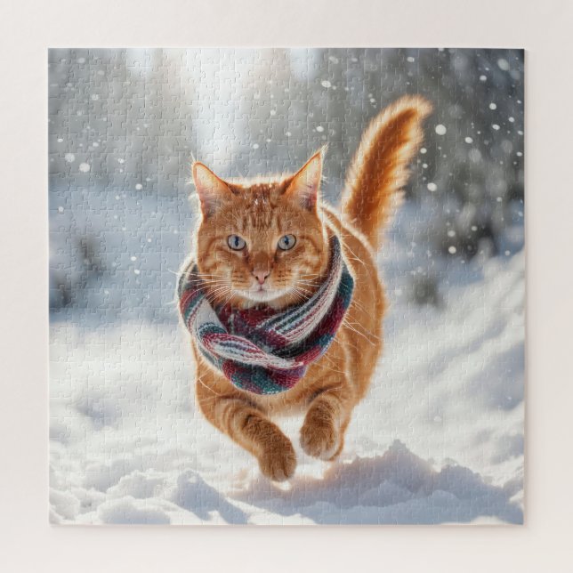 Ginger Cat On Snow Jigsaw Puzzle (Vertical)