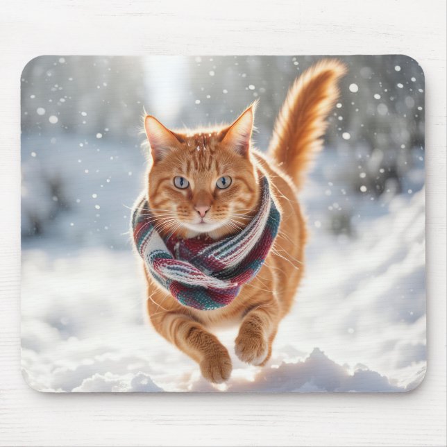Ginger Cat On Snow Mouse Pad (Front)