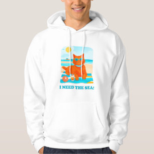 Ginger Cat on the Beach I Need the Sea Summer Hoodie