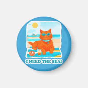 Ginger Cat on the Beach I Need the Sea Summer Magnet
