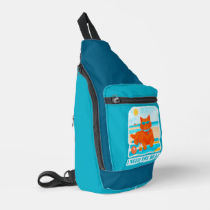 Ginger Cat on the Beach I Need the Sea Summer Sling Bag