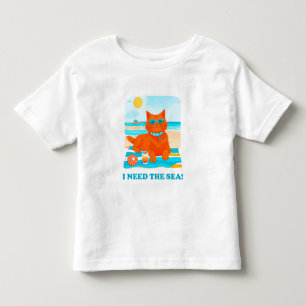 Ginger Cat on the Beach I Need the Sea Summer Toddler T-Shirt