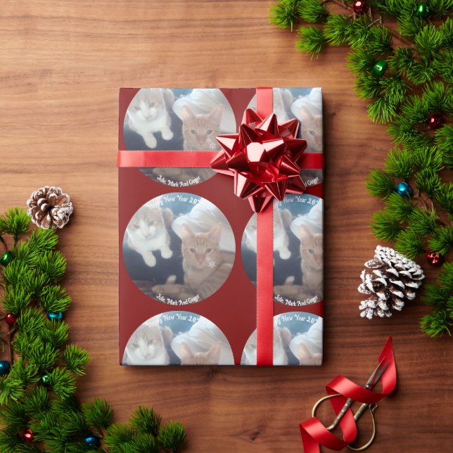 Ginger Cat Photo Names Customize Personalized Wrapping Paper (Holiday Gift)