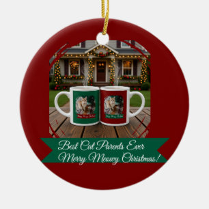 Ginger cat, Photo Text Customize ,Meowy Christmas, Ceramic Ornament