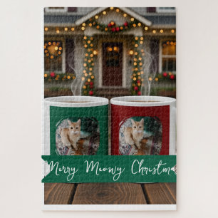 Ginger cat, Photo Text Customize ,Meowy Christmas, Jigsaw Puzzle