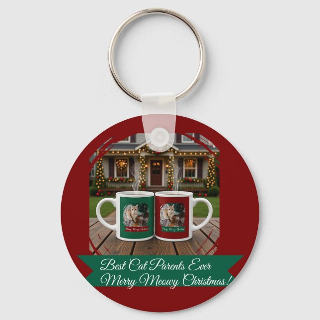 Ginger cat, Photo Text Customize ,Meowy Christmas, Key Ring (Front)