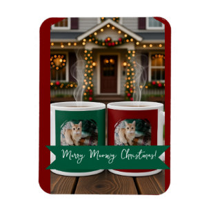 Ginger cat, Photo Text Customize ,Meowy Christmas, Magnet