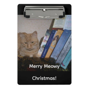 Ginger cat, Photo Text Customize ,Meowy Christmas, Mini Clipboard