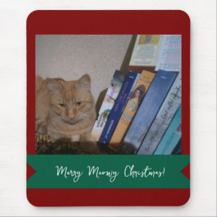 Ginger cat, Photo Text Customize ,Meowy Christmas, Mouse Pad