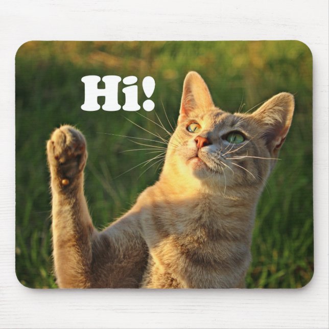 Ginger Cat Saying Hi! Mouse Pad (Front)