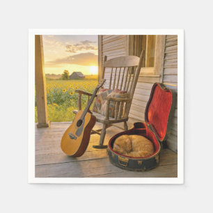 Ginger Cat Sleeping in a Guitar Case Napkin