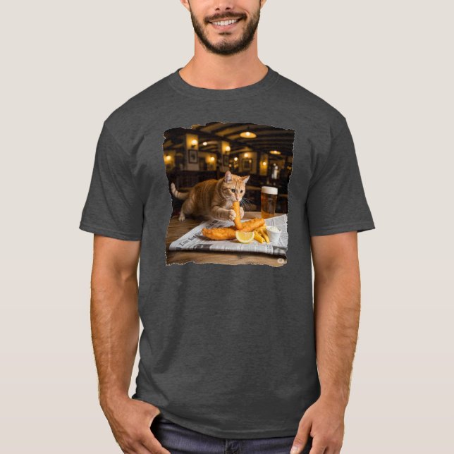 Ginger Cat stealing fish! T-Shirt (Front)