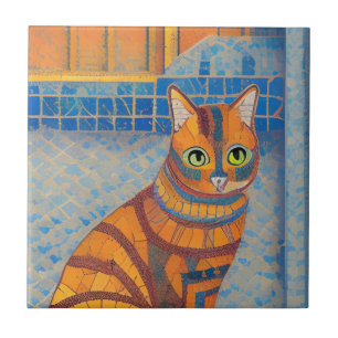 Ginger cat striped moroccan mosaic kitty voices ceramic tile