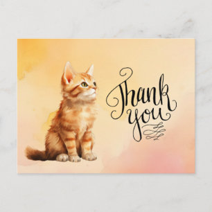Ginger Cat  Thank you watercolor Postcard