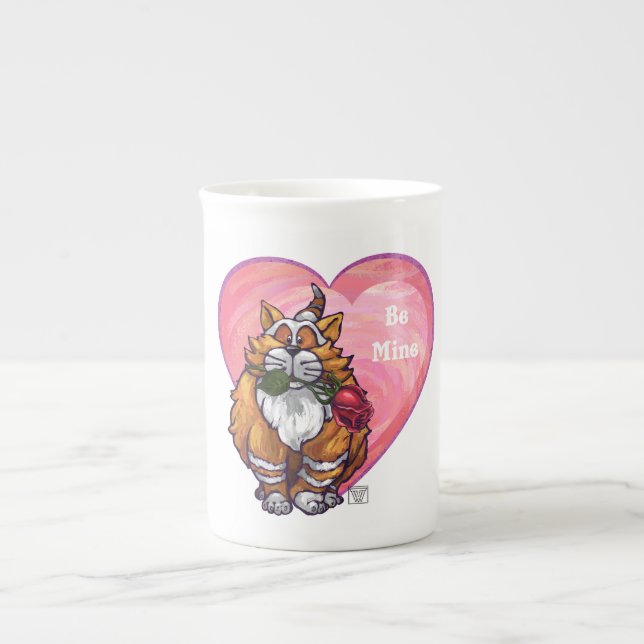Ginger Cat Valentine's Day Bone China Mug (Front)