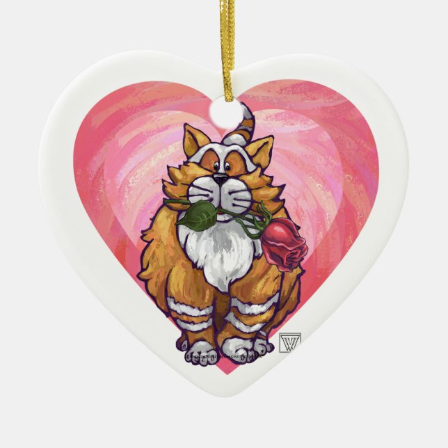 Ginger Cat Valentine's Day Ceramic Ornament (Front)