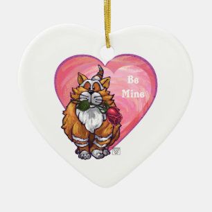 Ginger Cat Valentine's Day Ceramic Ornament