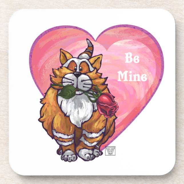 Ginger Cat Valentine's Day Coaster (Front)