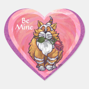 Ginger Cat Valentine's Day Heart Sticker