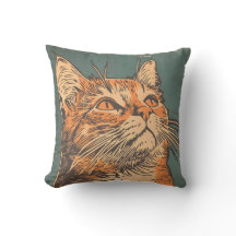 Ginger Cat Vintage Lino Print 16" Cushion