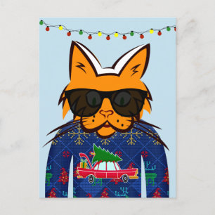 GINGER CAT WEARING CHRISTMAS SWEATER POSTCARDS