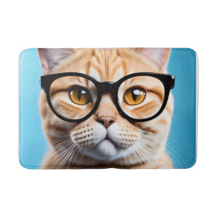 Ginger Cat Wearing Glasses Bath Mat