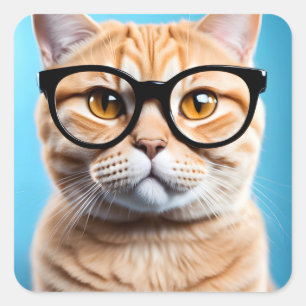 Ginger Cat Wearing Glasses Square Sticker
