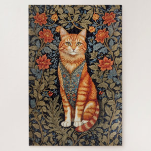 Ginger Cat William Morris Inspired Floral Jigsaw Puzzle