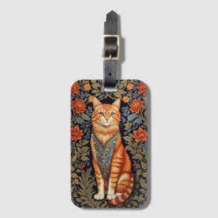 Ginger Cat William Morris Inspired Floral Luggage Tag