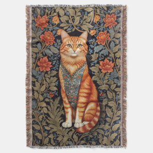 Ginger Cat William Morris Inspired Floral Throw Blanket
