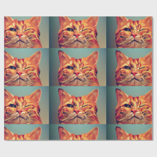 GINGER CAT WINKING ART WRAPPING PAPER